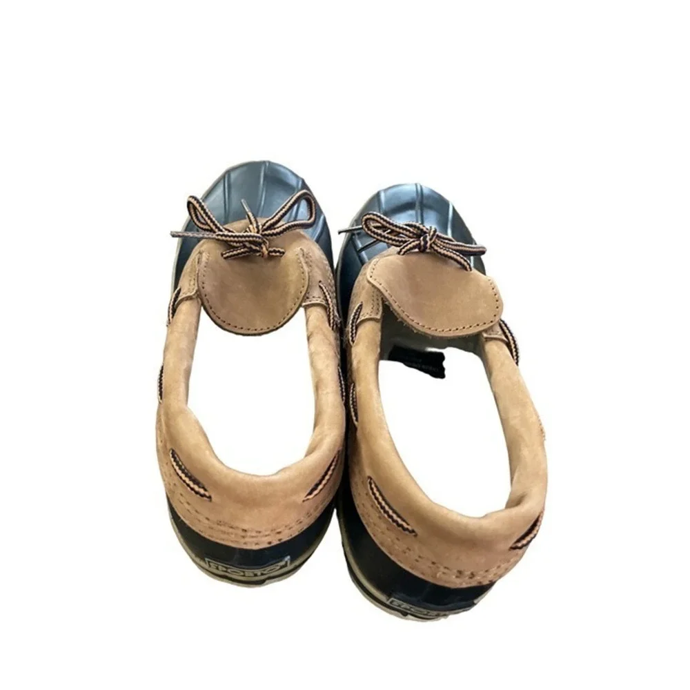 Sporto Duck Boots Mens 10M Navy Blue Tan Leather Rubber Insulated Excellent‎